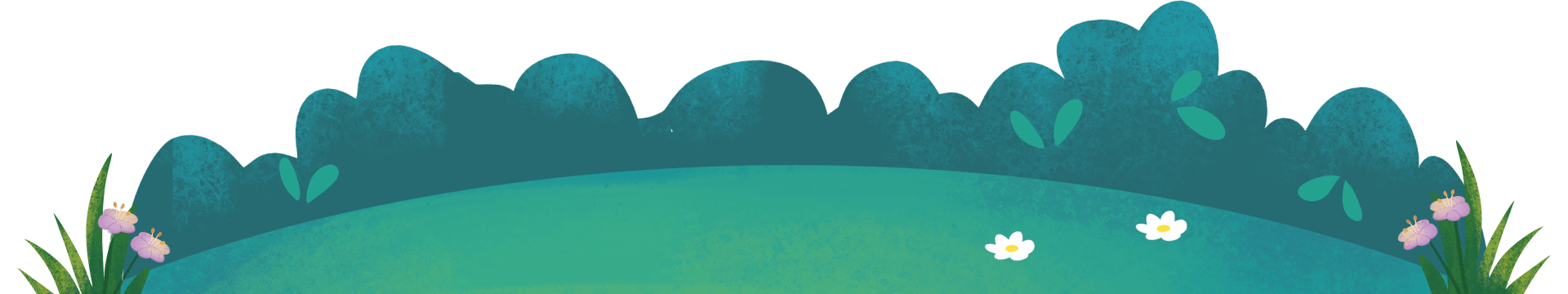 Green grass with bushes and flowers on each side and shows the ground in SNUGSHINE